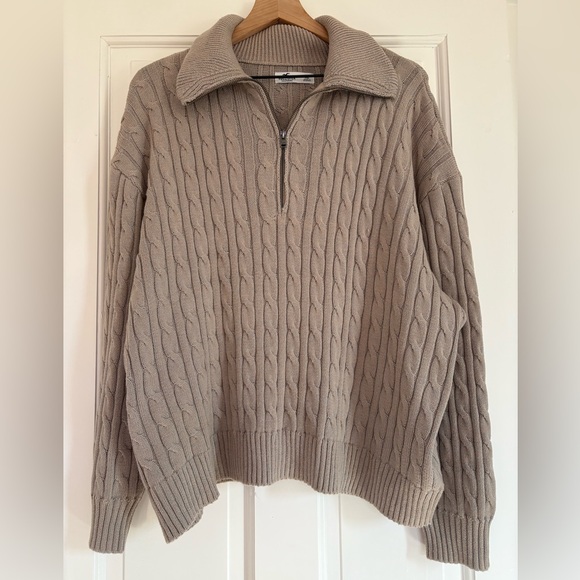 Hollister Womens Beige XL Cable Knit XL Sweater 1/4 Zip Pullover Preppy Coastal - Picture 1 of 11